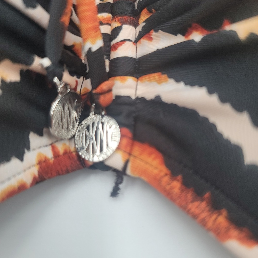 New DKNY Women Tiger Print Bandeau Bikini Top XL Black Orange Safari Y2K Glam - Picture 2 of 5